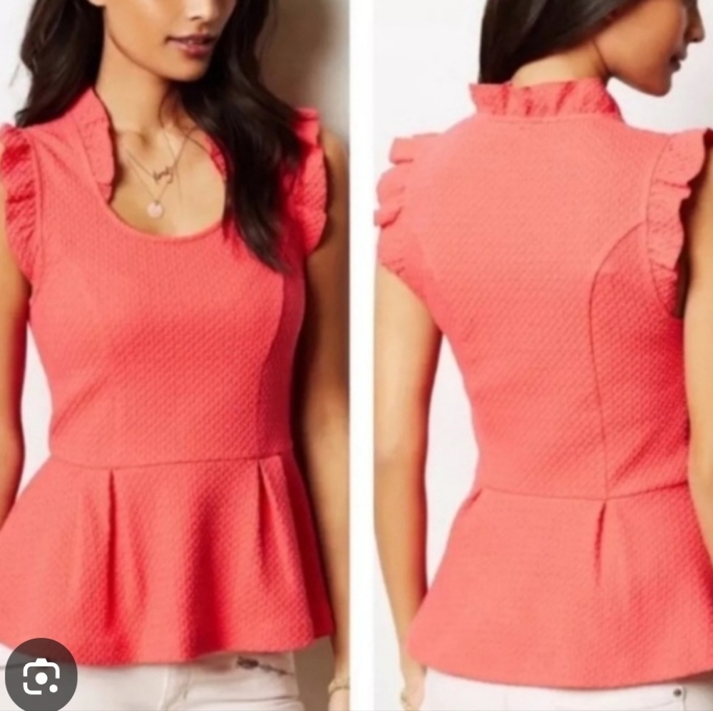 Anthropologie Coral Postmark Isolde Peplum Top. Size Small